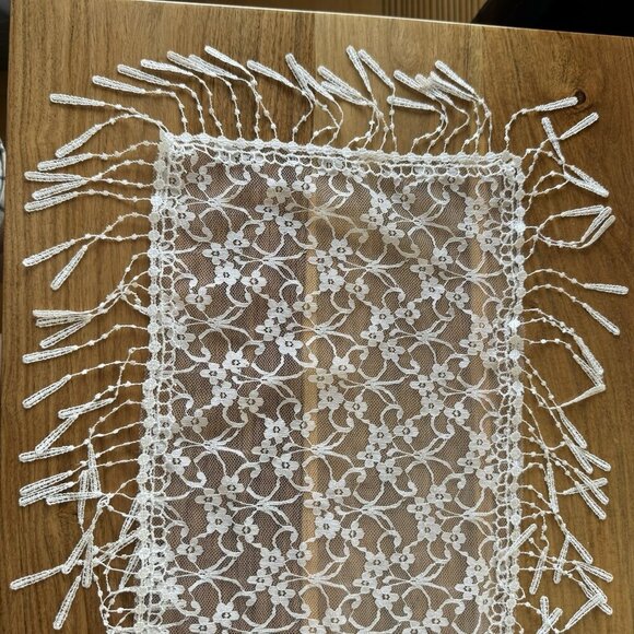 Boho Fairy Ivory Lace Flower Embroidered Scarf With Tassels All Around - Picture 4 of 4